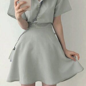 DAZY Women Solid Color Cinching Waist Crop Dress Summer,Casual Women Dresses